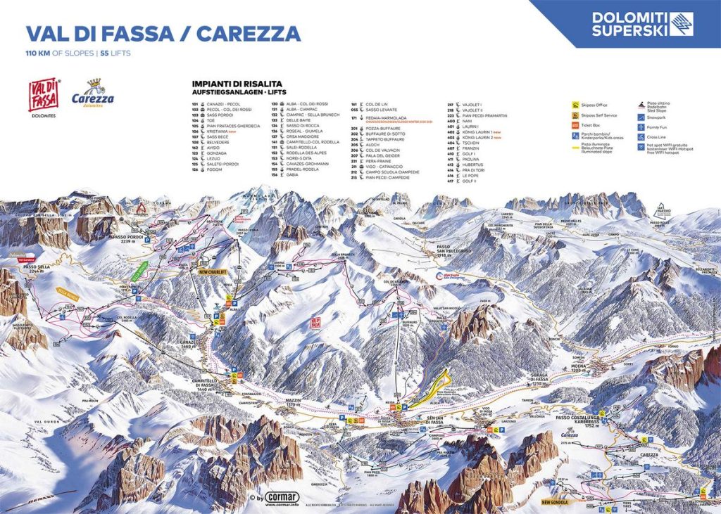 Mappa piste comprensorio Val di Fassa e Carezza